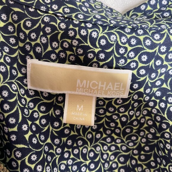 Michael Michael Kors Womens Floral Print Button-Up Blouse size medium NAVY BLUE - Picture 3 of 8